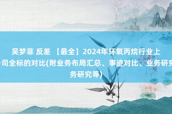 吴梦菲 反差 【最全】2024年环氧丙烷行业上市公司全标的对比(附业务布局汇总、事迹对比、业务研究等