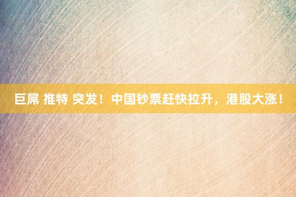 巨屌 推特 突发！中国钞票赶快拉升，港股大涨！