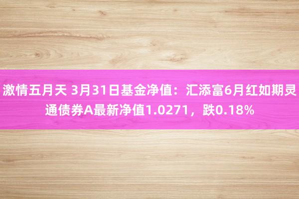 激情五月天 3月31日基金净值：汇添富6月红如期灵通债券A最新净值1.0271，跌0.18%